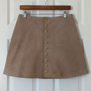 Express 90's Vintage Suede Leather High Waisted Button Front A-Line Mini Skirt